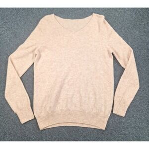 Womens 100% Superfine Merino Wool V-Neck Sweater Pink Heather Size Large